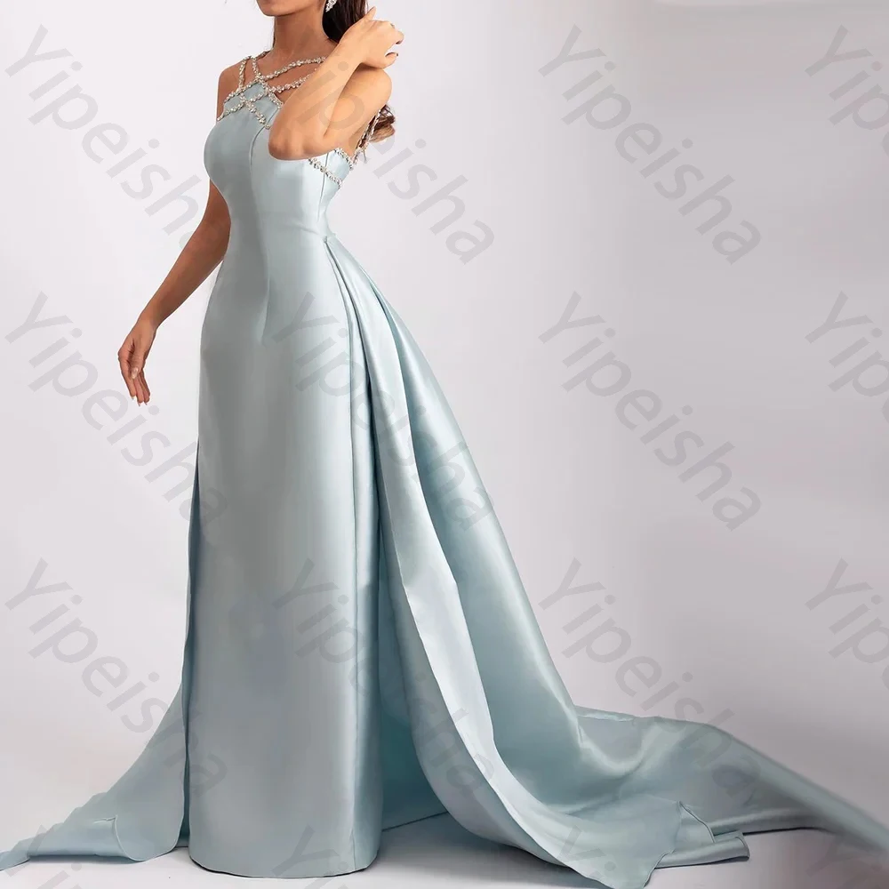 

Elegant Light Blue Satin Off-shoulder Sleeveless Evening Dresses Exquisite High Quality Prom Party Gowns for Women Customized