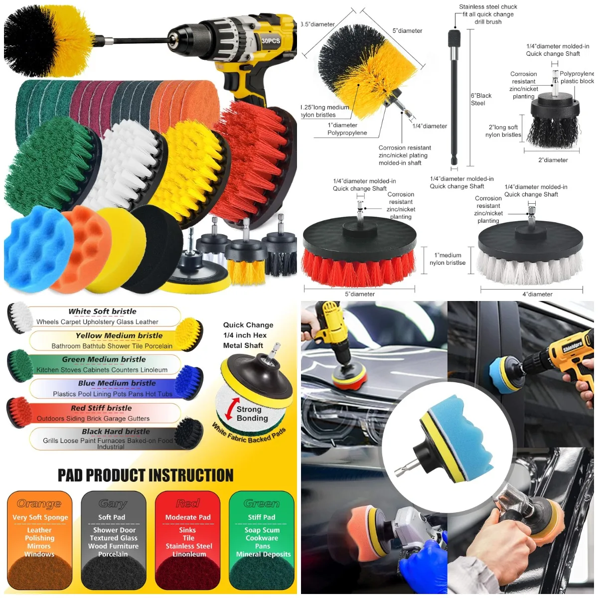 

Набор щеток для сверл из 30 предметов, универсальный скруббер с длинным удлинителем для ванной комнаты, кухни, затирки, плитки, углов