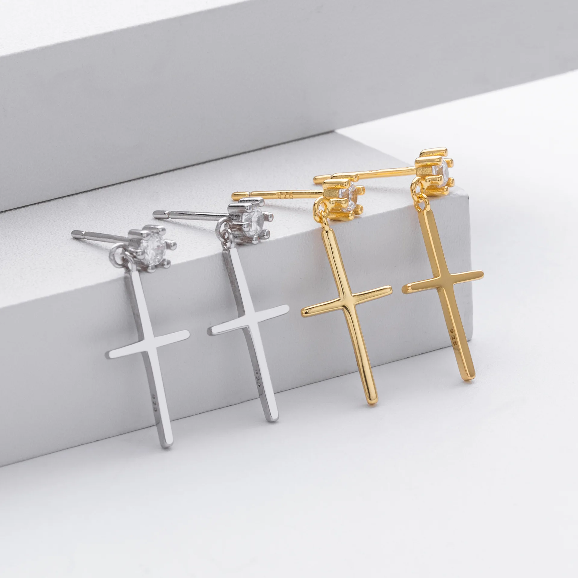 Withered Women's Earrings Ear Cuffs S925 Pure Silver Earrings With Zirconium Earrings Versatile Earrings
