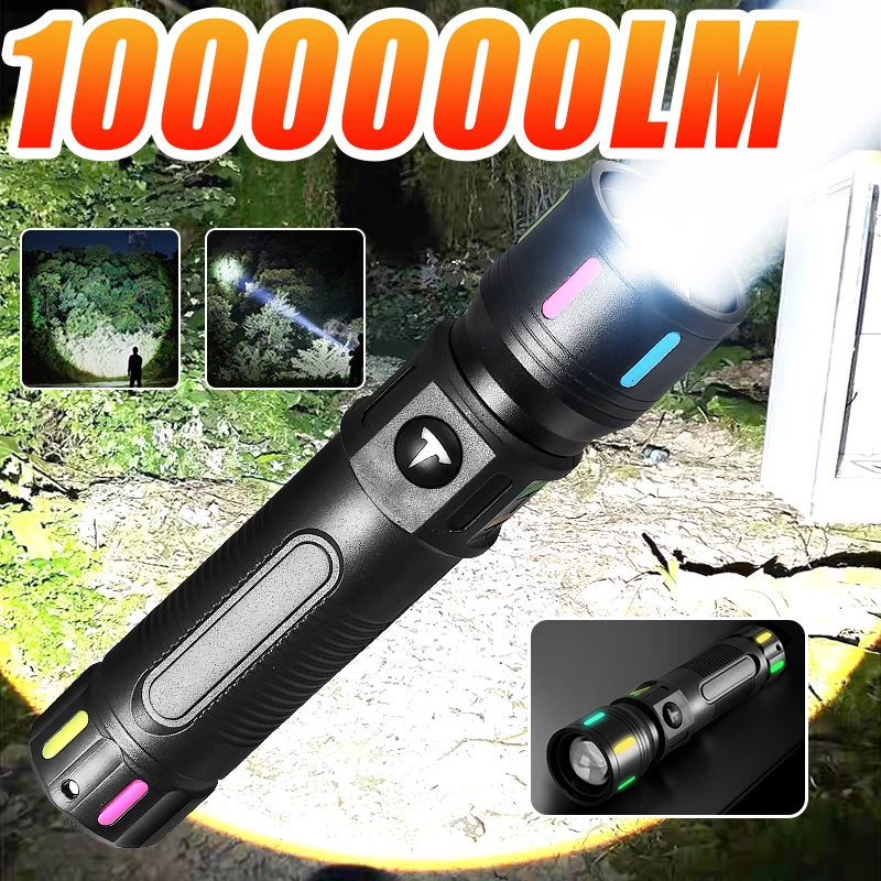 

1000000LM High Power Led Flashlight USB Rechargeable LED Torch Tactical Searchlight Hand Lamp Powerful Lantern Fishing Camping