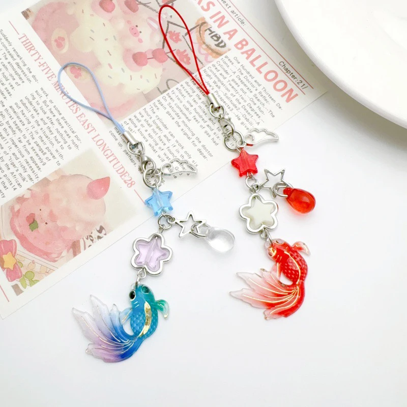 Lucky Koi Chinese style Versatile Hanging Ornaments Car Bag Pendant China-Chic Koi Star Beaded Mobile Phone Chain Charm