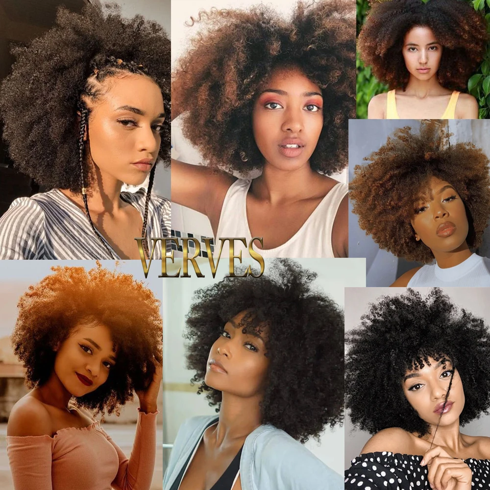 VERVES-extensiones de cabello sintético para mujer, trenzas Afro rizadas a granel, color marrón, 12 pulgadas