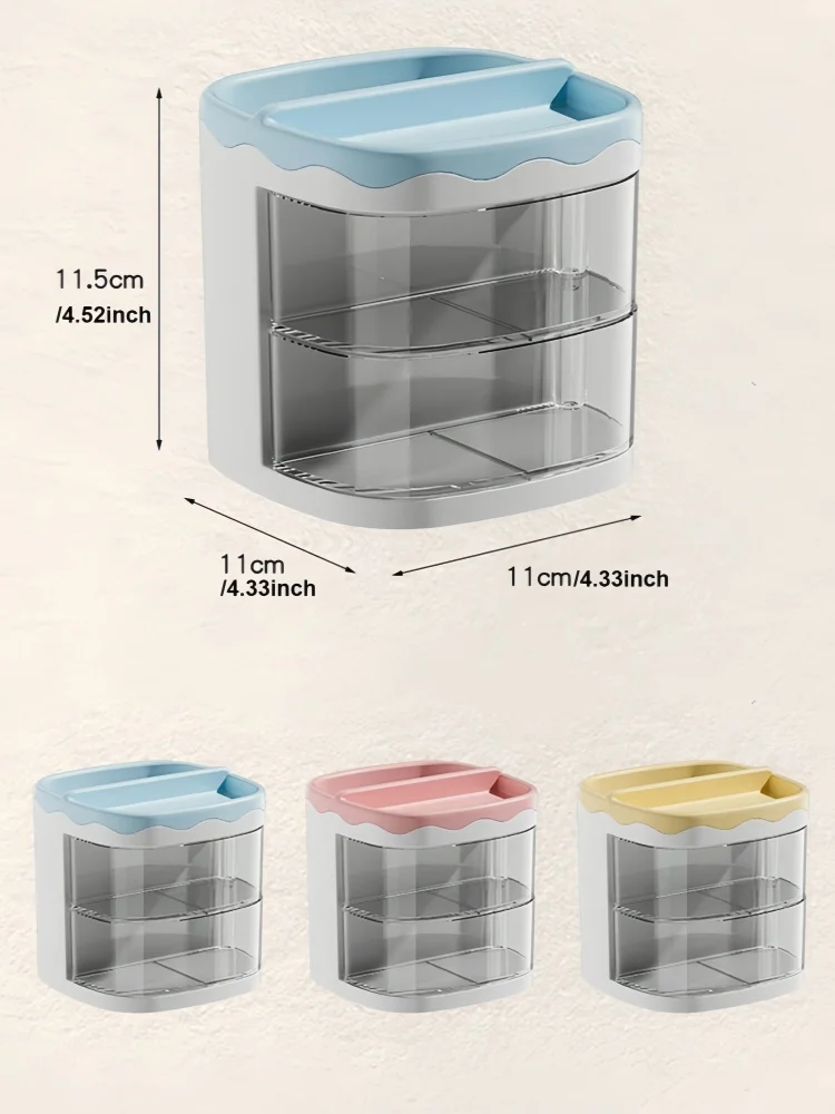Large Capacity Rotating Desk Organizer with Drawers, Multi Compartment Pen Holder for School Supplies,Office Tools,and Cosmetics view 6