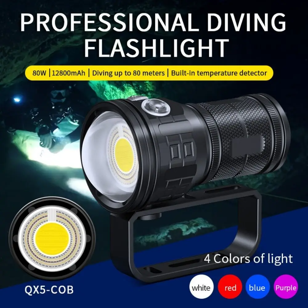 Professional Diving Fill Light Underwater 80m Ipx8 Photography Rechargeable Power Bank LED COB Flashlight