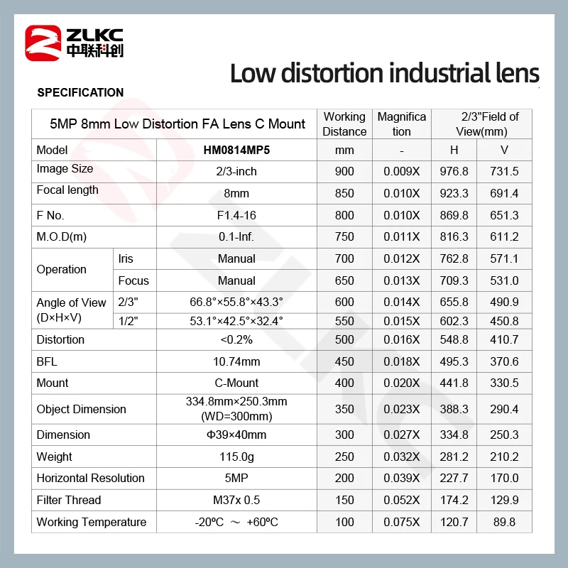 ZLKC 5Megapixel C Mount 8mm 2/3\