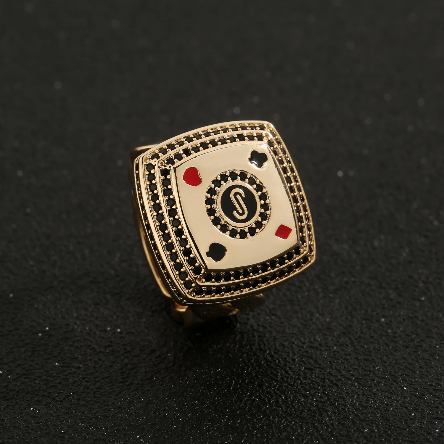 2025 مجوهرات عصرية خاتم البوكر الأسود الزركون البستوني الماس الرجال الخاتم الدائري الرجال اكسسوارات هدية عيد الأب #2