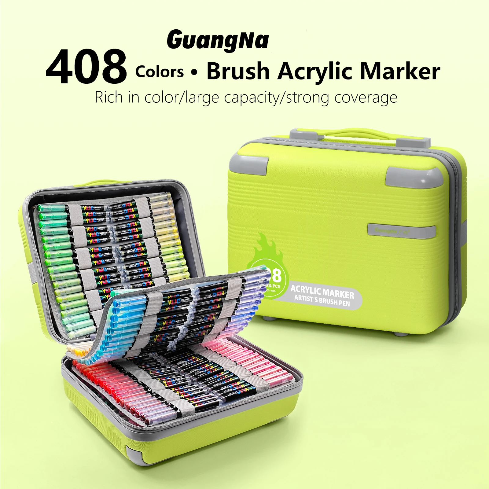 Guangna Brand Marker Pens, Classic 488/408/360 Colors, Suitcase-Style Direct Liquid Ink Control Acrylic Paint Marker Pens, Ink Is More Rich, Smooth Ink Flow, Comprehensive Color Range, Stackable Colors, Strong Coverage, Felt-Tip Pen Stationery Set, Suitable for Canvas, Wood, Stone, Glass, Ceramics, Fabric Painting, DIY Crafts, Art Supplies, Great Gift for Painters