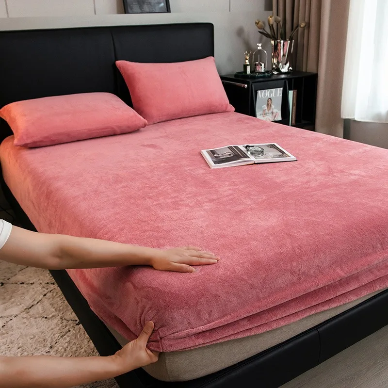 1 قطعة الحليب الشتاء المخملية المجهزة غطاء سرير الشمال بلون أفخم فراش الغطاء الواقي سميكة الدافئة سجادة ضد الإنزلاق للمنزل #3