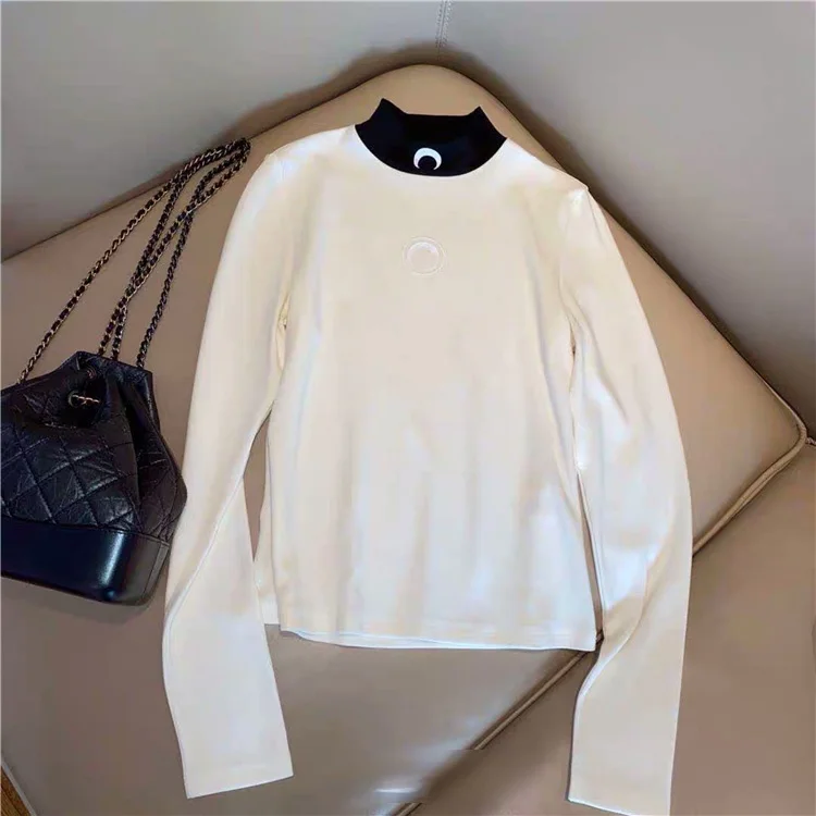 2023 New Fashion Brand MarineSerres Crescent Moon Base Shirt Long Sleeve Printed Slim Sexy T-Shirt Women's Inner Wear Cute Style