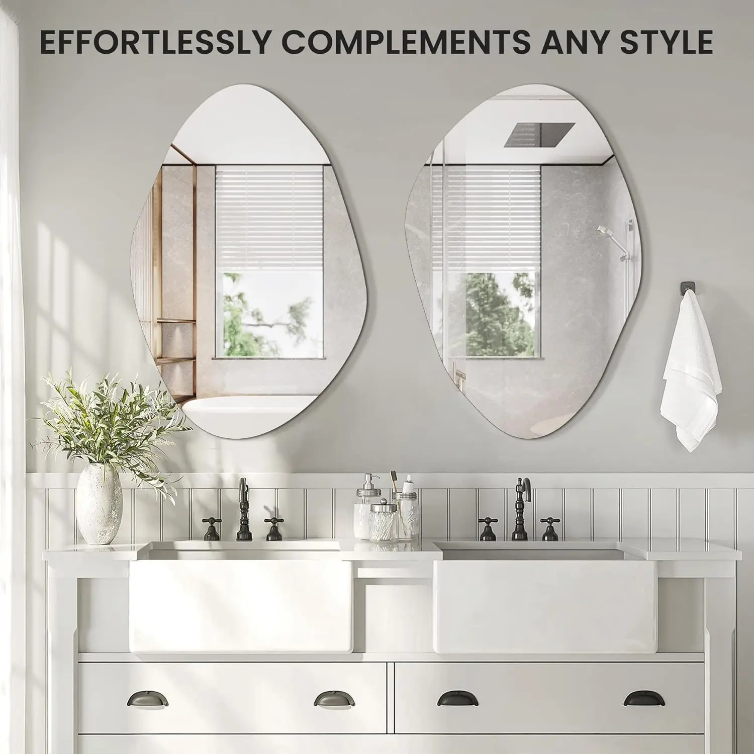 Irregular Asymmetrical Wall Mirror for Living Room Bathroom Entryway, Modern Decorative Mirror Hanging (Hook Style, 36'' x 24'')