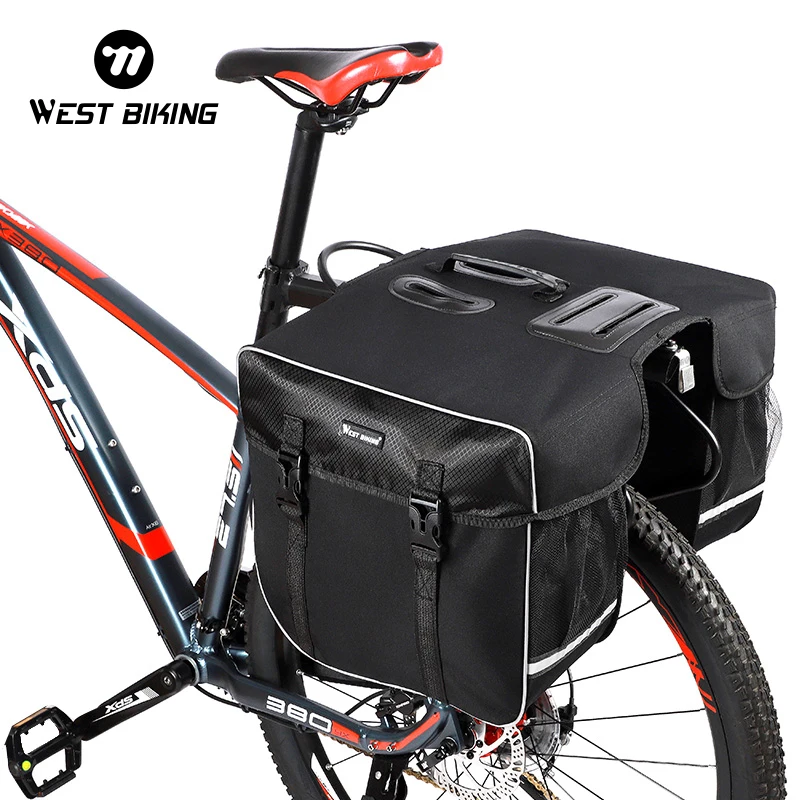 WEST BIKING 30L Bicycle Trunk Bag Waterproof MTB Road Bike Bag Cycling Double Side Rear Rack Luggage Carrier Tail Seat Pannier