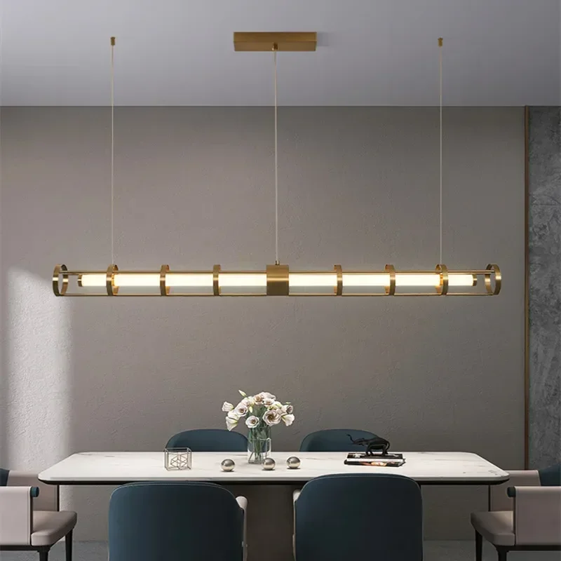 

Luxury Hollowed Out Dining Room Chandelier Postmodern Bar Restaurant Table Droplight Designer Creative Office Strip Pendant Lamp