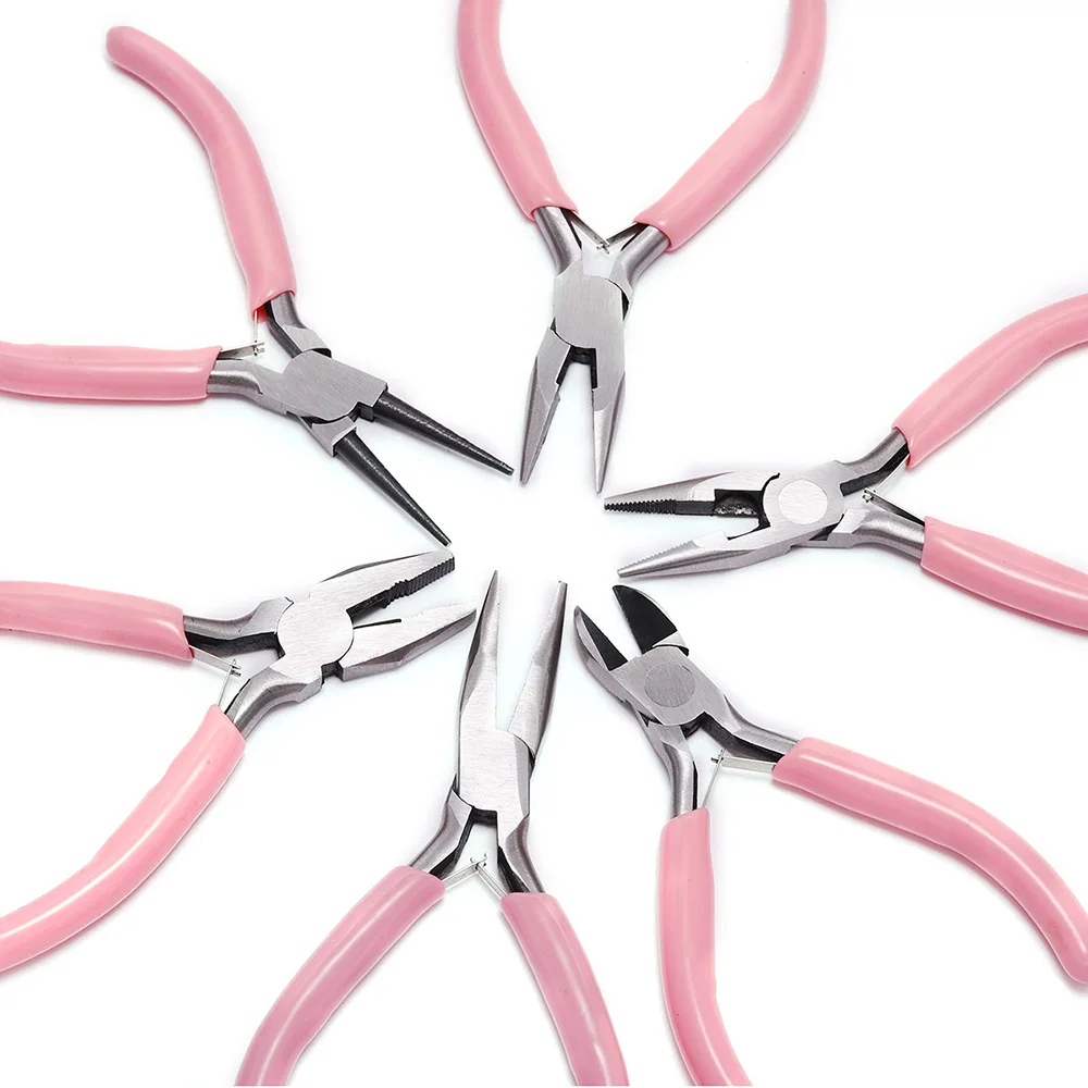 Cute Pink Color Handle Anti-slip Splicing and Fixing Jewelry Pliers Tools & Equipment Kit for DIY Jewelery Making Needlework