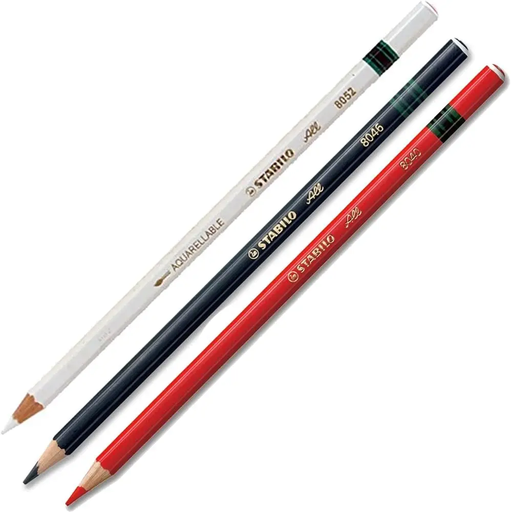 

3x Multi-Surface Marking Pencils - Black, Red, White - Easy Wipe-Off, Precision Sharpening