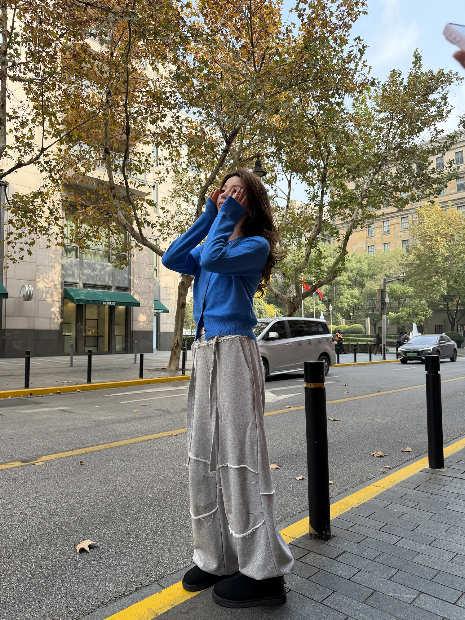 

Pure Cotton Lazy Sle Wide Leg Pants by 36s GlySix Patchwork Design Slimming Effect Casual Trousers for Women