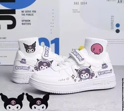 Children's Sneakers Girls Boys Lovely Kuromi Melody Print Sport Shoes Flat Kids Tennis Shoes New White Casual Flat Shoes Gift