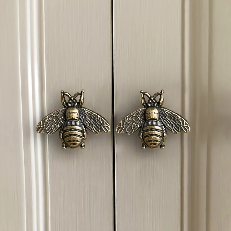 6 Vintage Bee Cabinet Pulls, Zinc Alloy Metal Drawer Pulls, Antique Polished Furniture Knobs, Vintage Beehive Style Bar Hardware