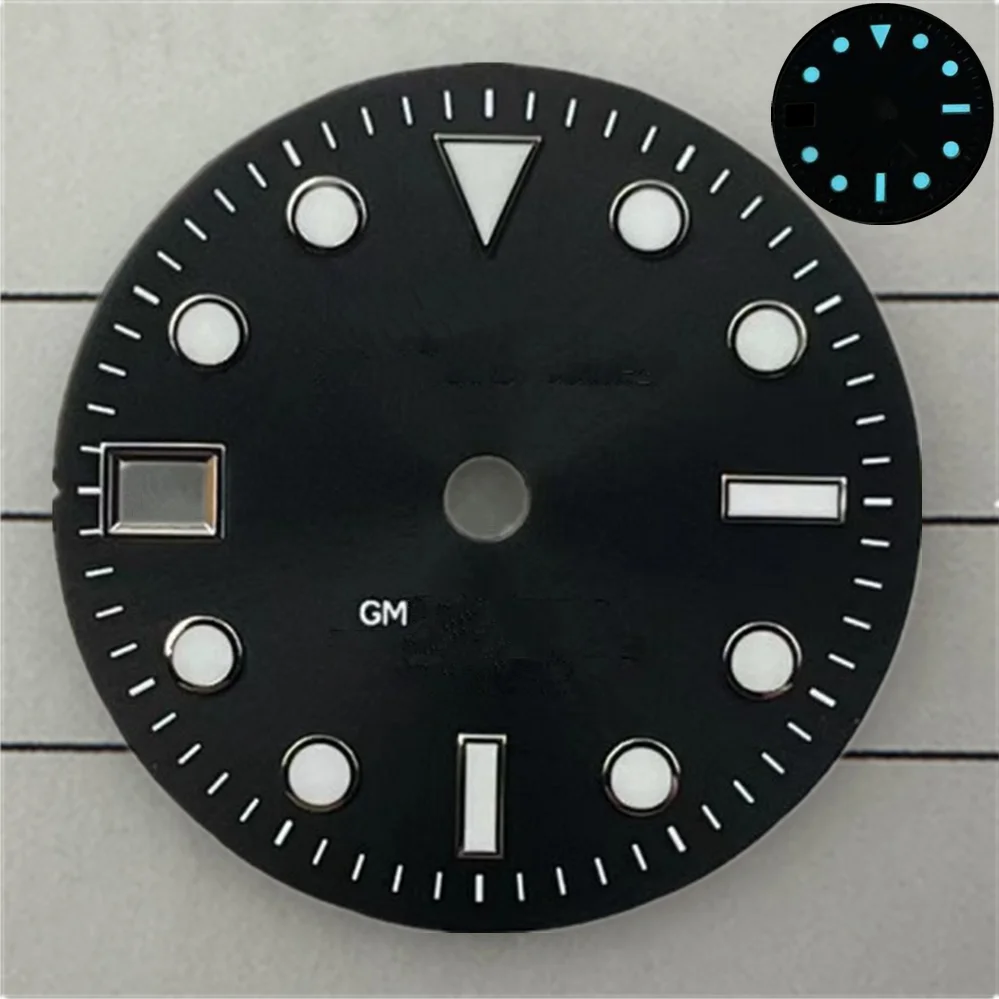 28.5mm Dial Green/Ice Blue Luminous Fit GM T NH34 Mechanical Movement Watch Accessory Nh34 Dial Watch Case Rose Gold Dial