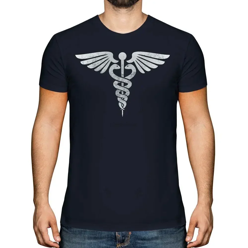 CADUCEUS DISTRESSED PRINT MENS T-SHIRT VINTAGE STYLE TOP MEDICINE STUDENT DOCTOR