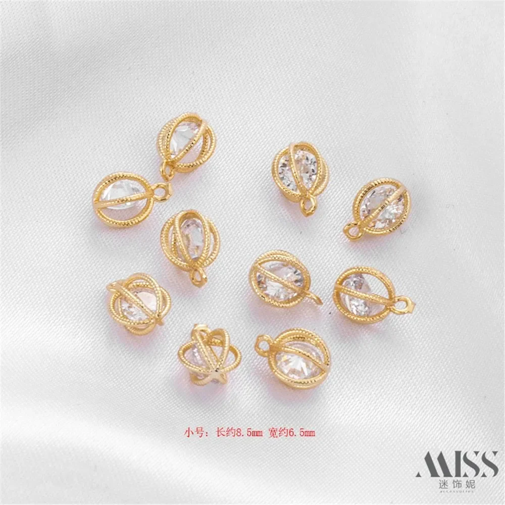 Pendentif boule lanterne en Zircon plaqué or 14K, accessoires creux, pendentif à breloque, chaîne décorative faite à la main, matériel de bijouterie