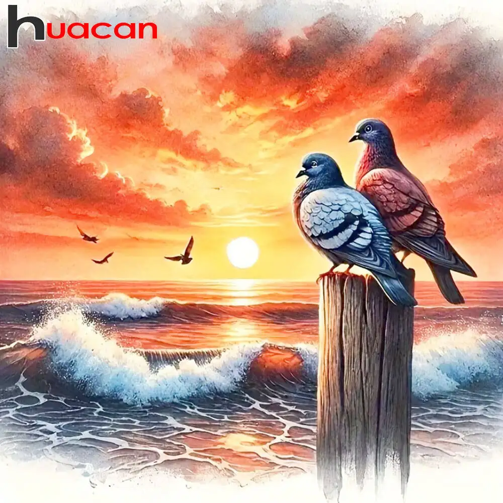 Huacan Nature Landscape Diamond Painting Bird Animal 5D Mosaic Sea Rhinestones Embroidery Sunset Handmade Gift Wall Decor
