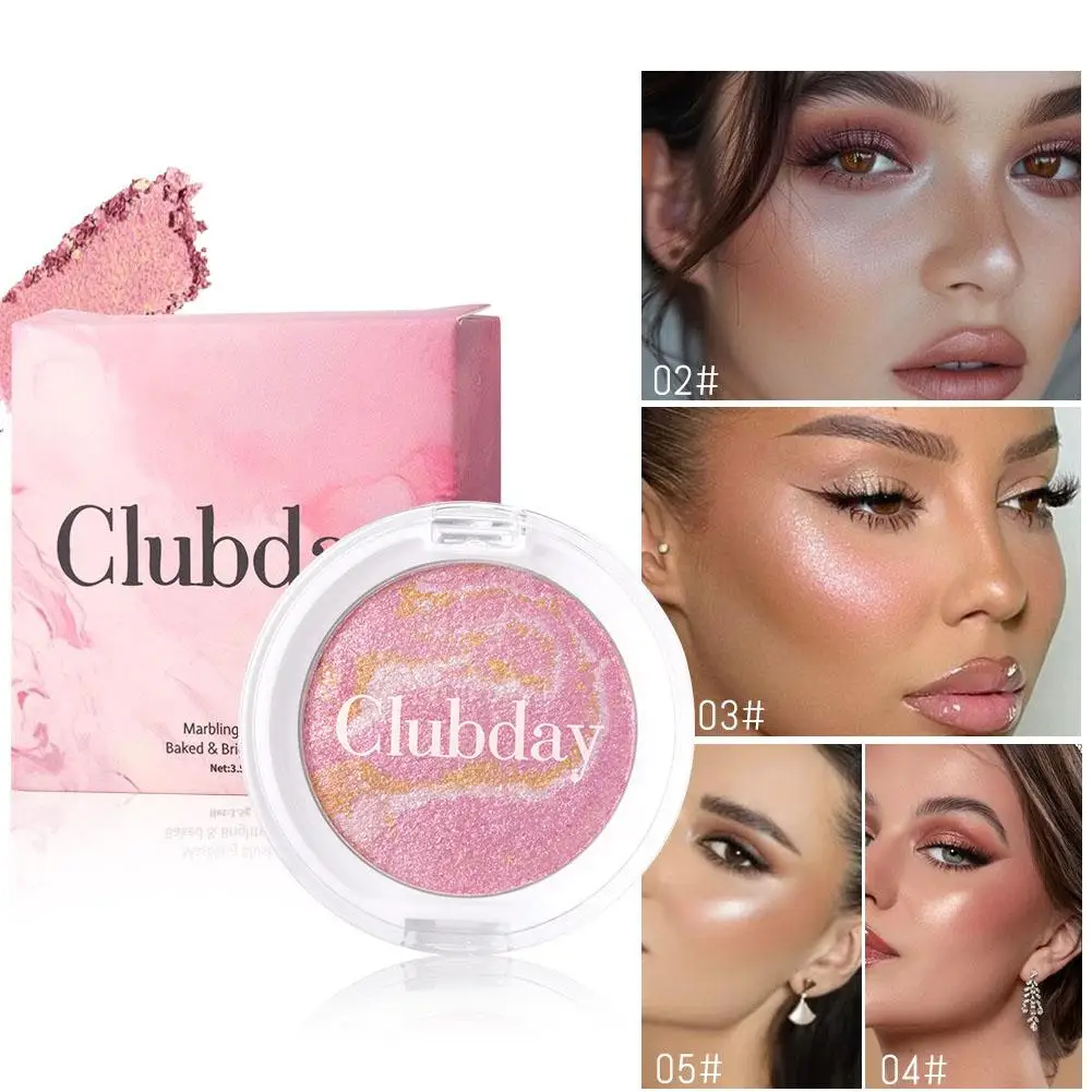 Pearly Blush Marble Pattern Face Baked Brighten Blush Highgloss Makeup Contour Face Highlight Pigment Natural High Long-las S4o0