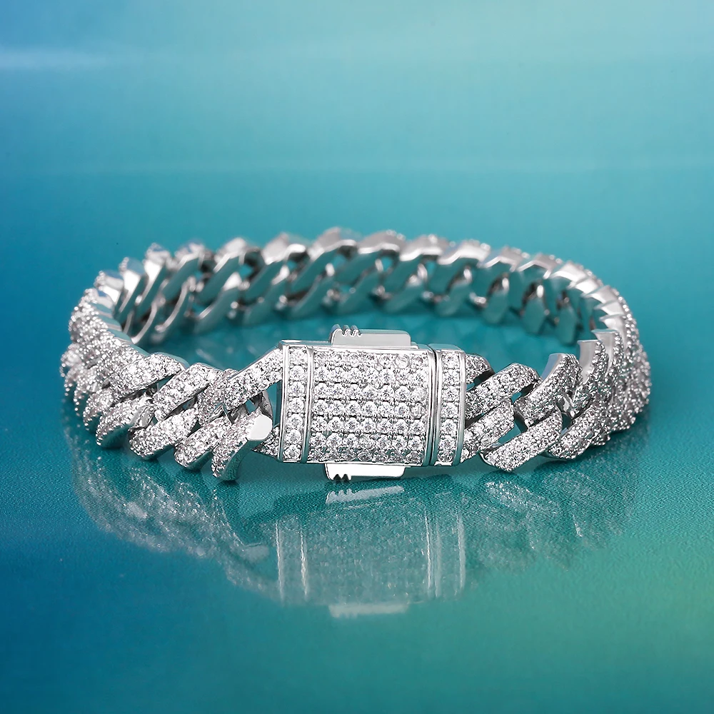 

KRKC&CO 12mm 7inch Miami White Gold Plated Hip Hop Zirconia Iced Out Diamond Cuban Bracelet