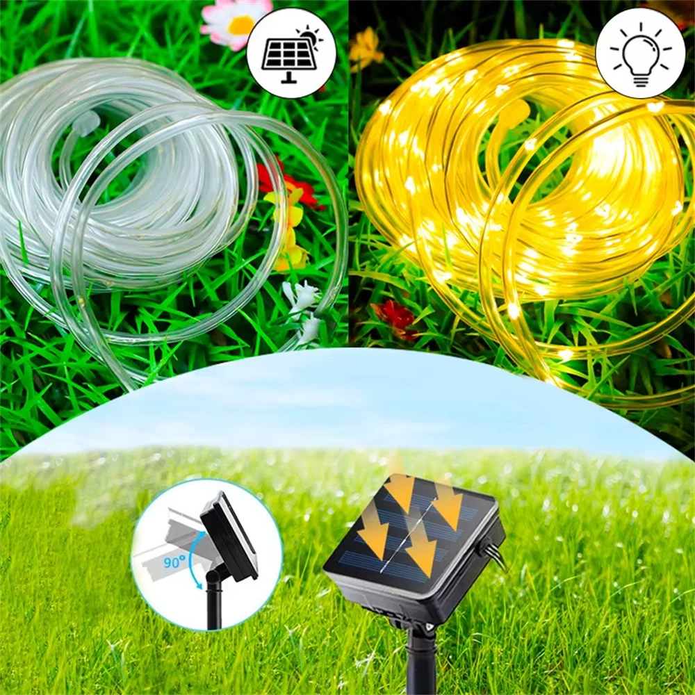 LED Solar Tube Rope Fairy Light Outdoor Waterproof Christmas Decoration String Light For Garden Fence Yard Balcony