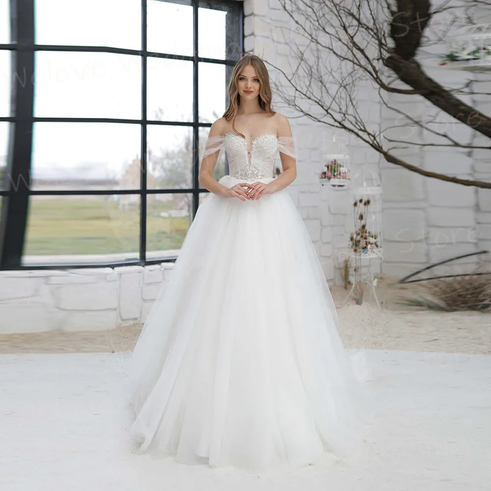 Elegante uma linha vestidos de casamento feminino renda applique vestidos de novias de boda personalizado vestidos de noiva fora do ombro