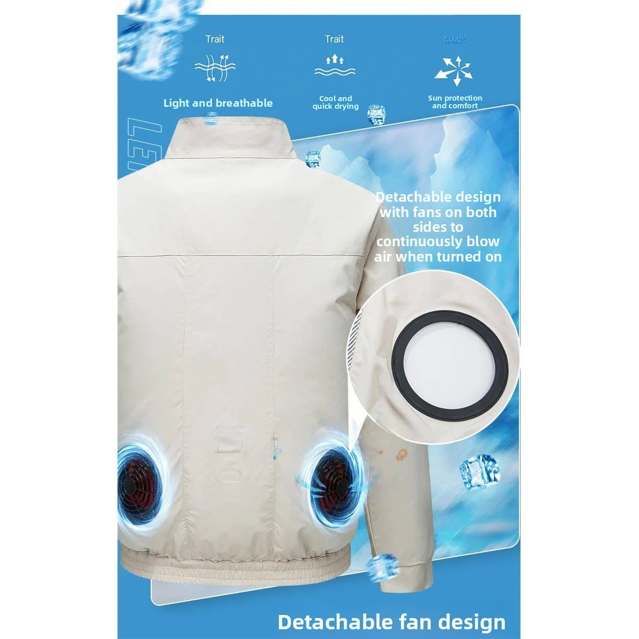 

Adjustable Size Air Conditioning Suit with Fan for Cooling down Summer Workwear orm Polyester Fiber Long Sve Zipper
