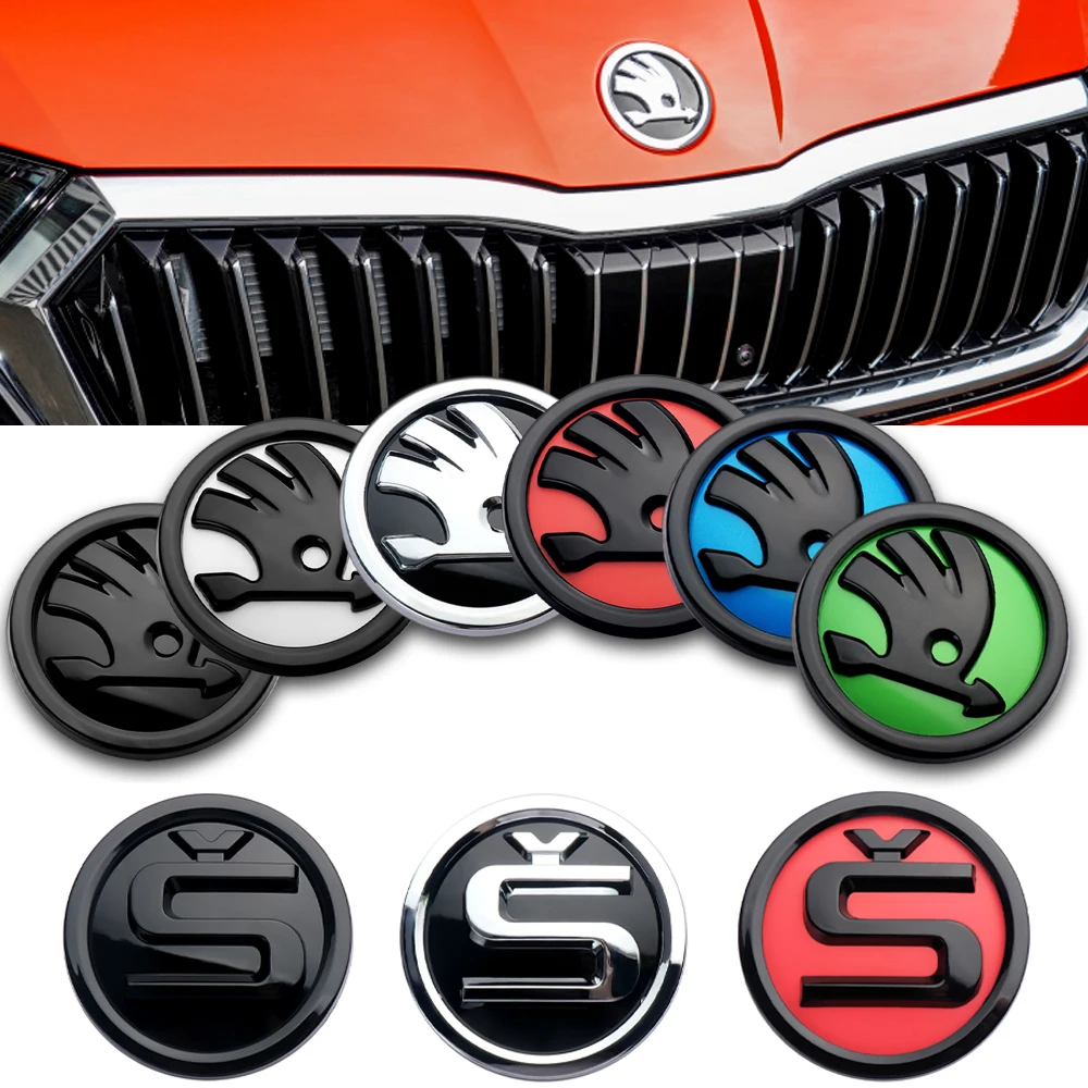 80/90/100mm Car Front Grille Hood Logo Cover Rear Trunk Lid Stickers For Skoda S Rapid Scala Kodiaq Fabia Kamiq Karoq Octavia A2