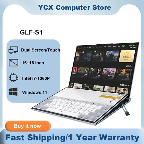 GLF-S1 Dual screen Laptop 16" +16" 1920*1200 12th Gen Intel i7-1360P NoteBook 2*DDR4 SSD 64GB 2TB WIFI Big Screen Office Laptop