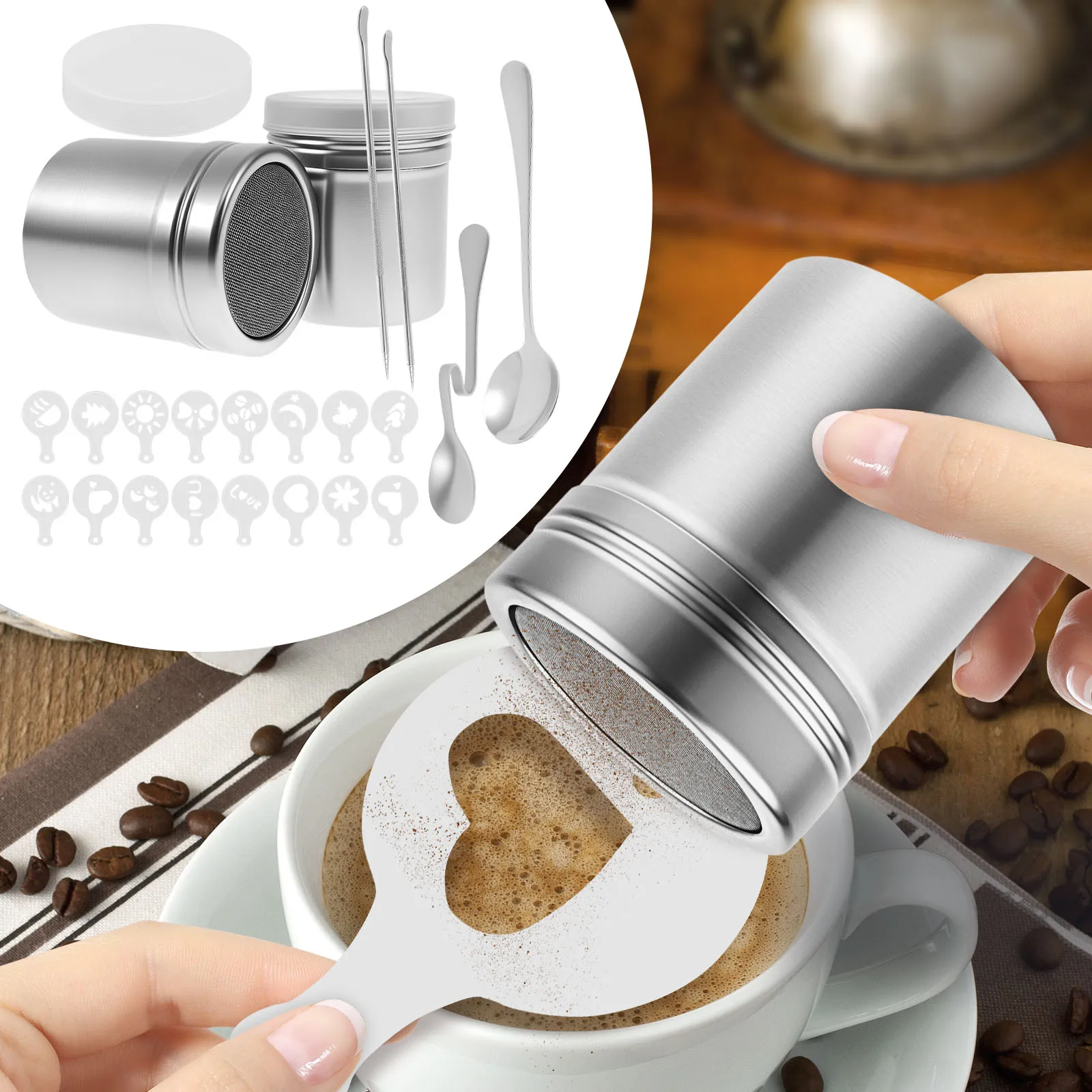 Neue Cappuccino Form Phantasie Kaffee Druck Modell Schaum Spray Kuchen Schablonen Puderzucker Schokolade Kaffee Druck Montage