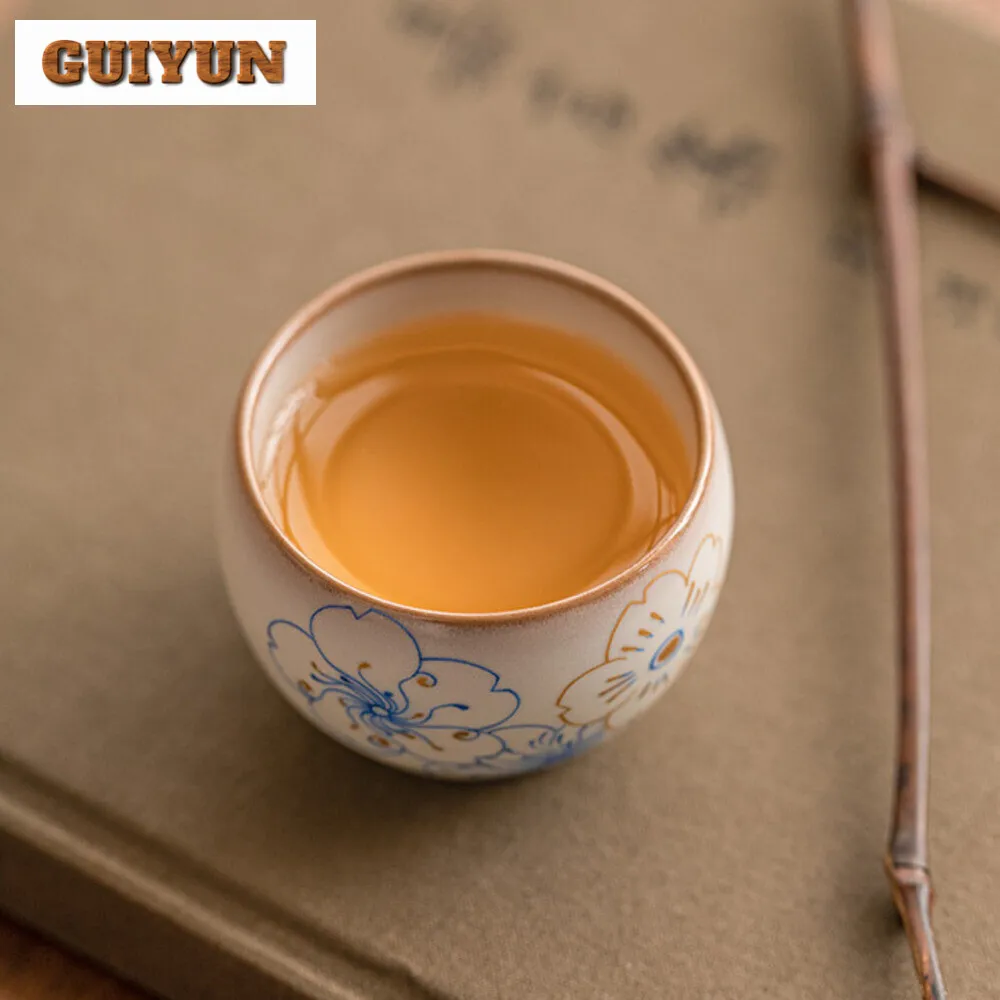 30ml Lard Jelly Ru Kiln Ceramic Teacup Blue Peach Blossom Arhat Cup Small Tea Women's Private Master Single Cup Chinese Teaset