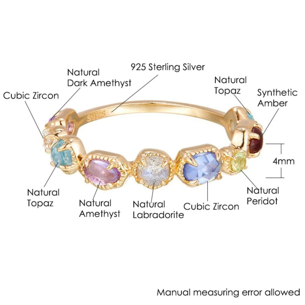 LAMOON Luxury Natural Topaz Gemstone Ring For Women Amethyst Multicolor Luxury Exquisite 925 Sterling Silver Fine Jewelry Gift