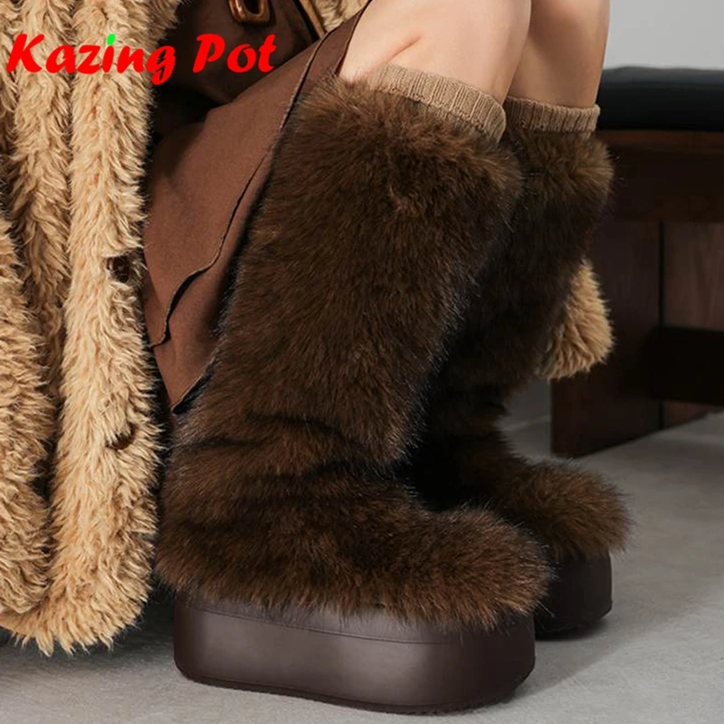 

Microfiber Round Toe Thick Bottom Slip On Causal Winter Shoes Snow Boots Punk Style Artificial Fur Platform Thigh High Boots