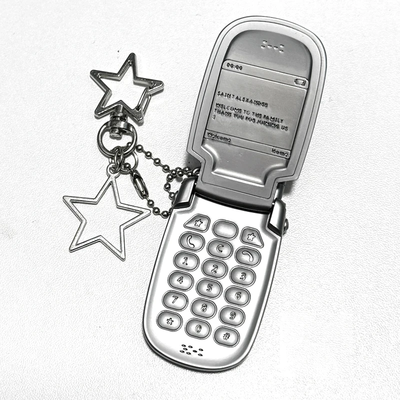 Punk Mode Edelstahl Handy Modell Schlüsselanhänger Goth Charms Ästhetische 90er Jahre Rosa Acryl Schlüsselanhänger Zubehör Y2K Cool