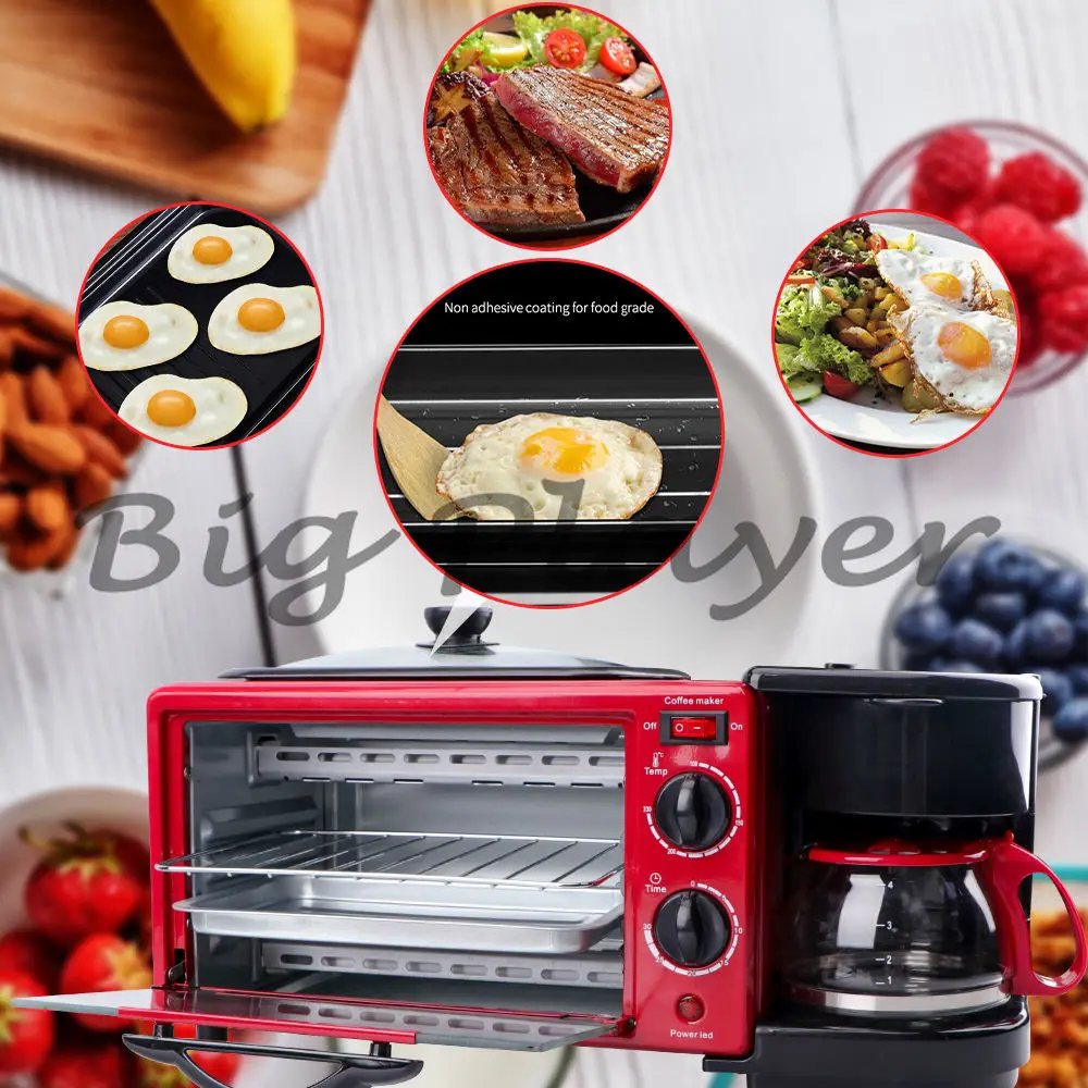 3 in 1 Breakfast Maker Sandwich Toaster Oven Coffee Maker Frying Pan Multifunctional Home Machine