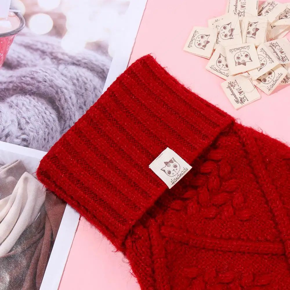 50PCS Heart Pattern Woven Knitted Supplies Cartoon Cat Cloth Garment Labels Sewing Accessories Clothing Tags Handmade With Love