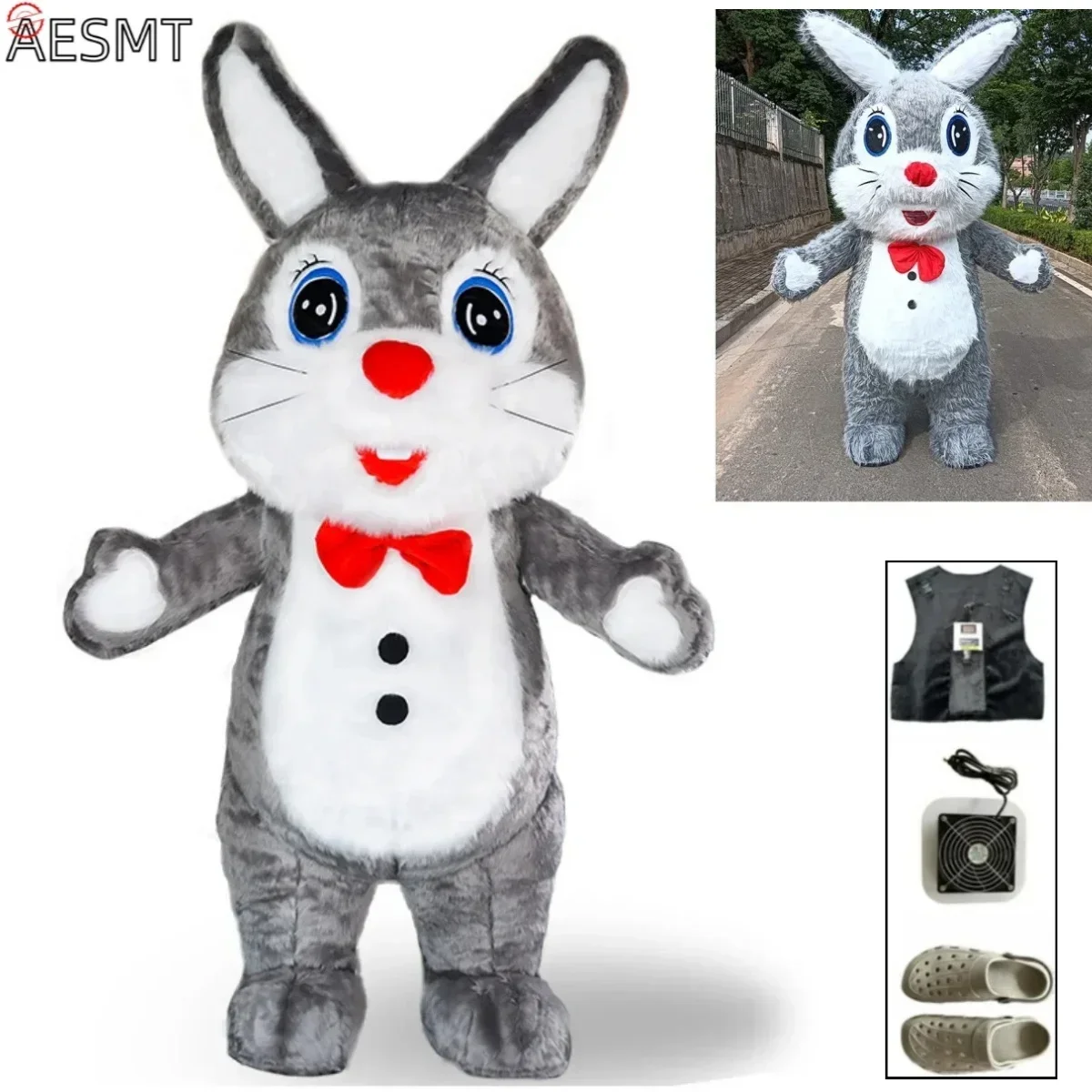 

260cm Inflatable Costume Gray Rabbit Clothing Adult Cosplay Mascot Plush Cartoon Doll Event Advertising Party Large Clothing