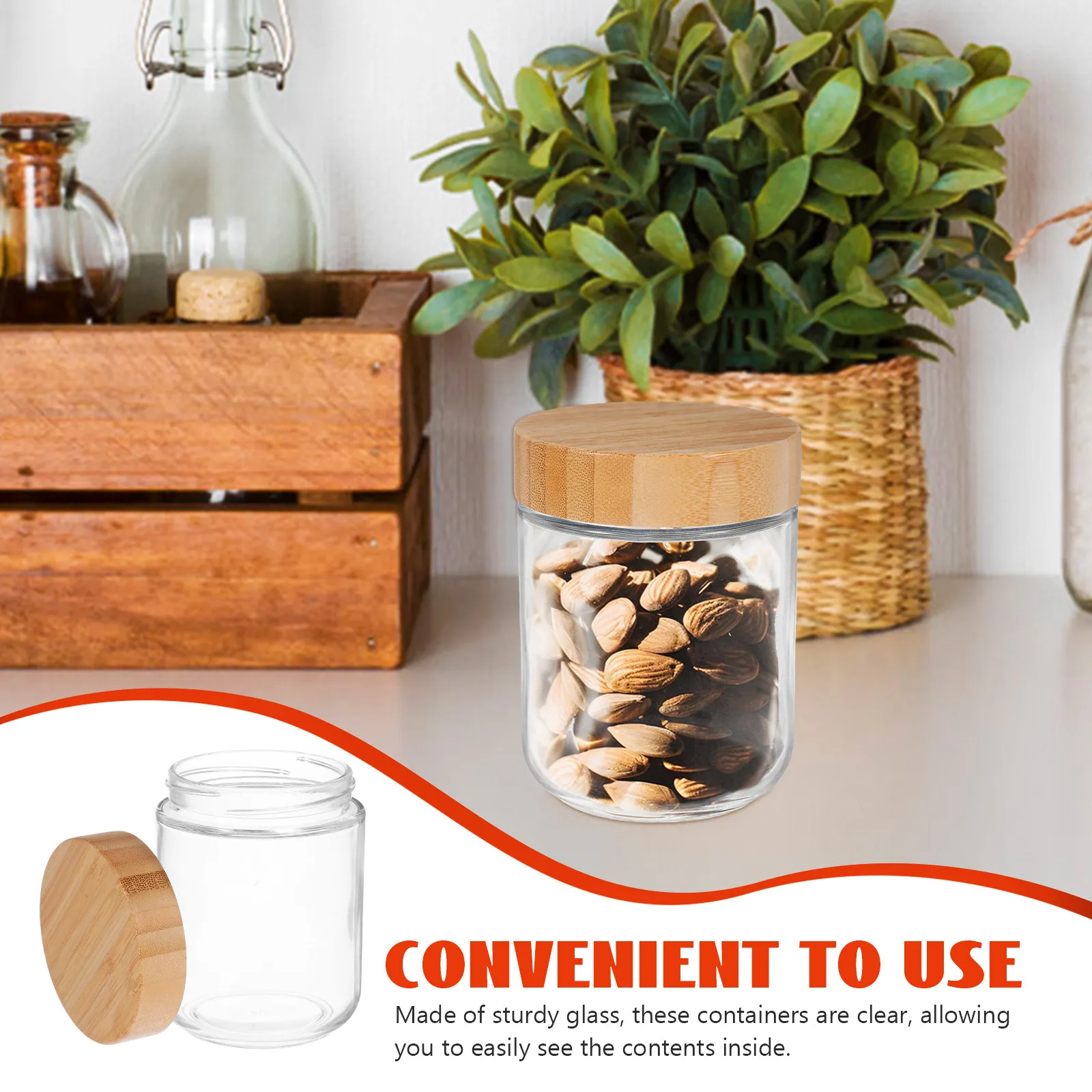 4Pcs Sturdy Glass Storage Jars Bamboo Lid Airtight Seal for Kitchen Essentials Rice Flour Sugar Spices Nuts Cookies Coffee view 6