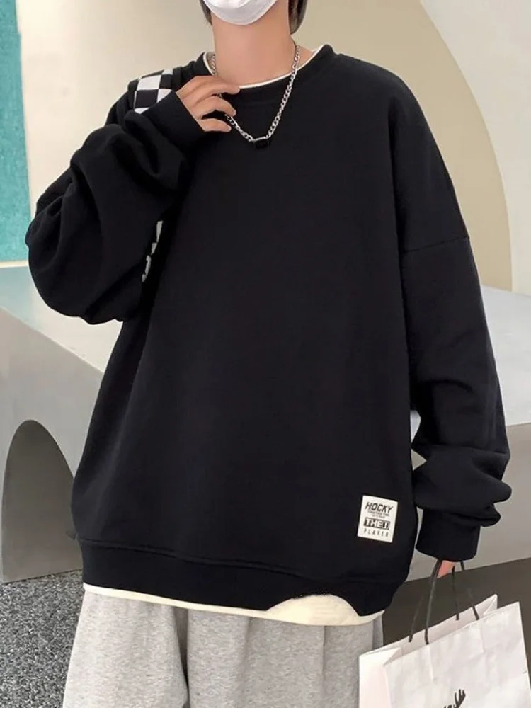 

Мужская повседневная футболка-свитшот оверсайз из трикотажа, весна-осень, модный бренд, свободный крой