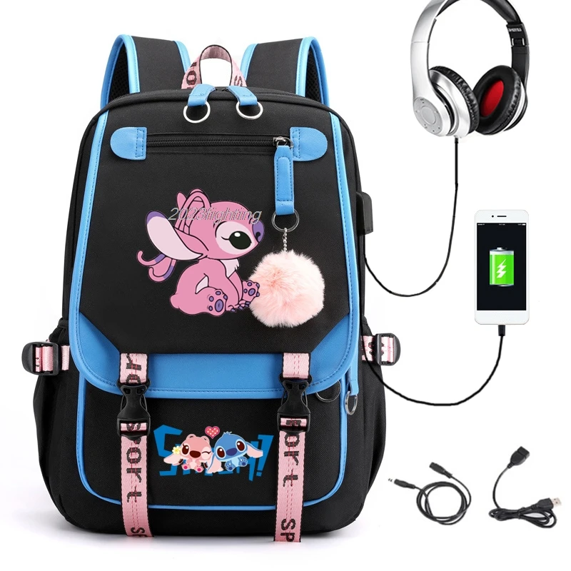 Lilo ścieg plecaki USB Cartoon pojemność cspaly Kawaii kreskówki nastolatki na laptopa tornister studencki chłopcy lekkie mochile