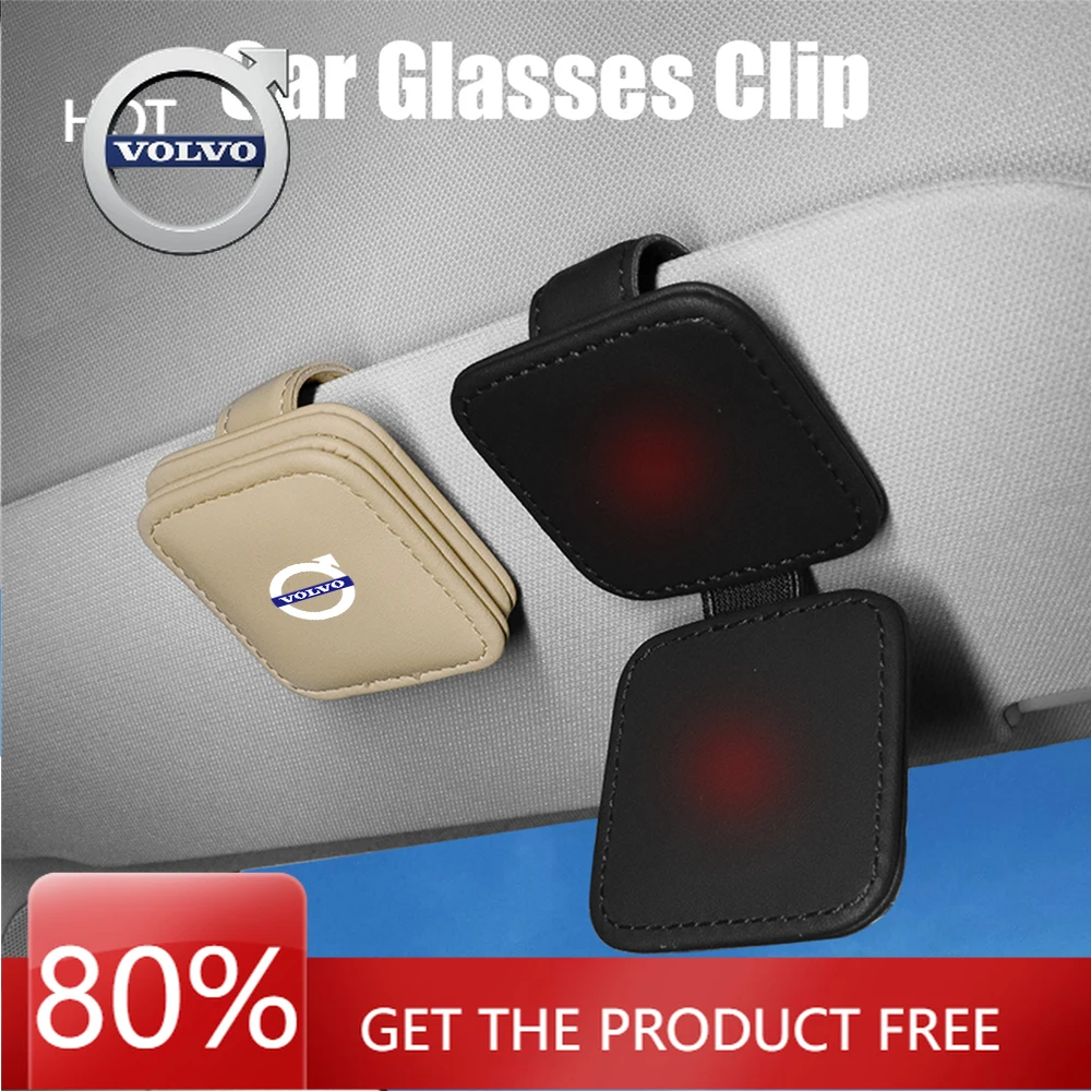 

2026 Hot For VOLVO PU Hanging Car Glasses Holder Strong Magnet Sunglasses Clip For Volvo RDESIGN XC60 XC90 S60 S80 S60L V40 V60