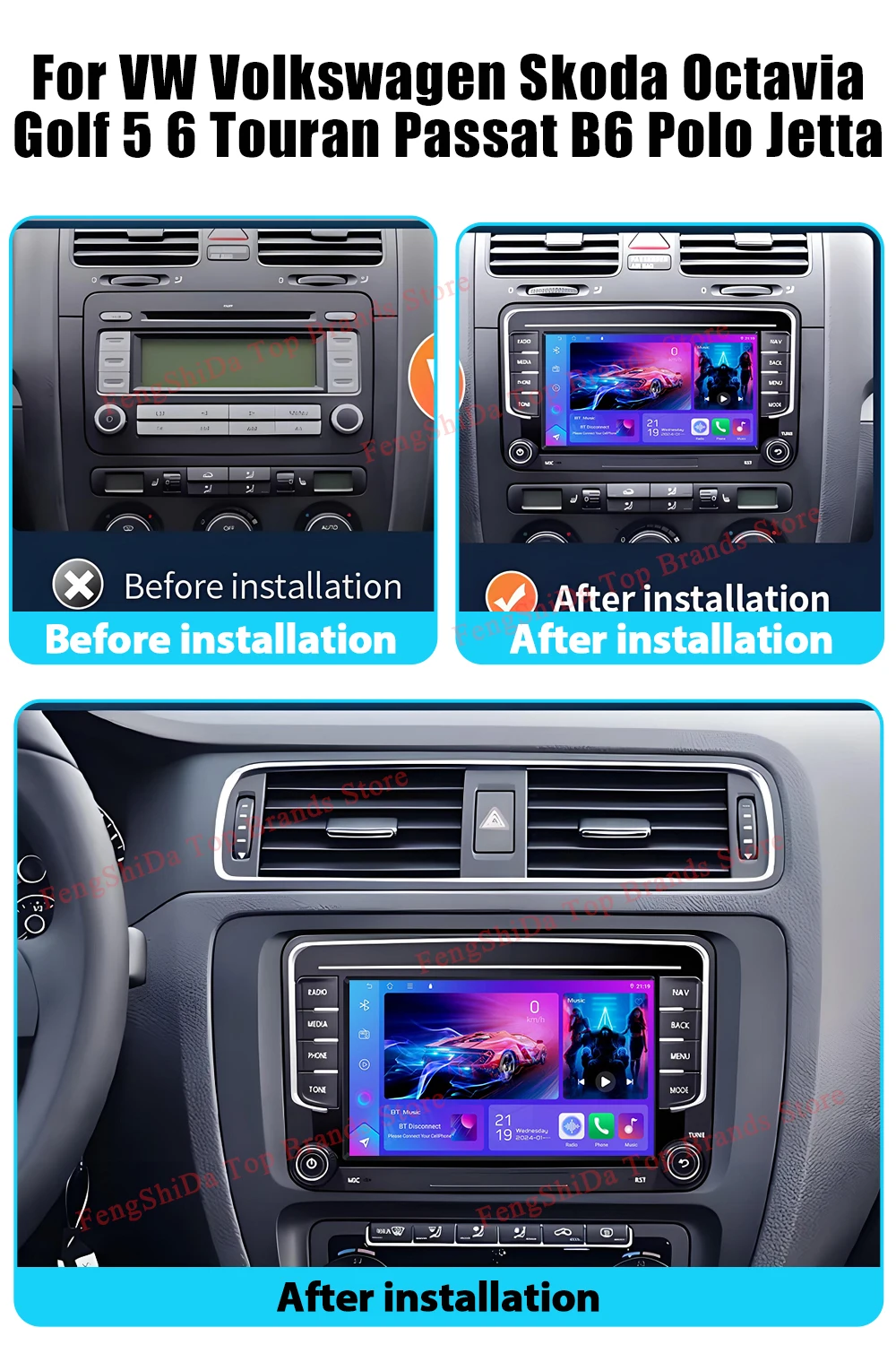 

Car Multimedia For VW Volkswagen Skoda Octavia Golf 5 6 Touran Passat B6 Polo Jetta Android GPS Navigation Radio Video Player 4G