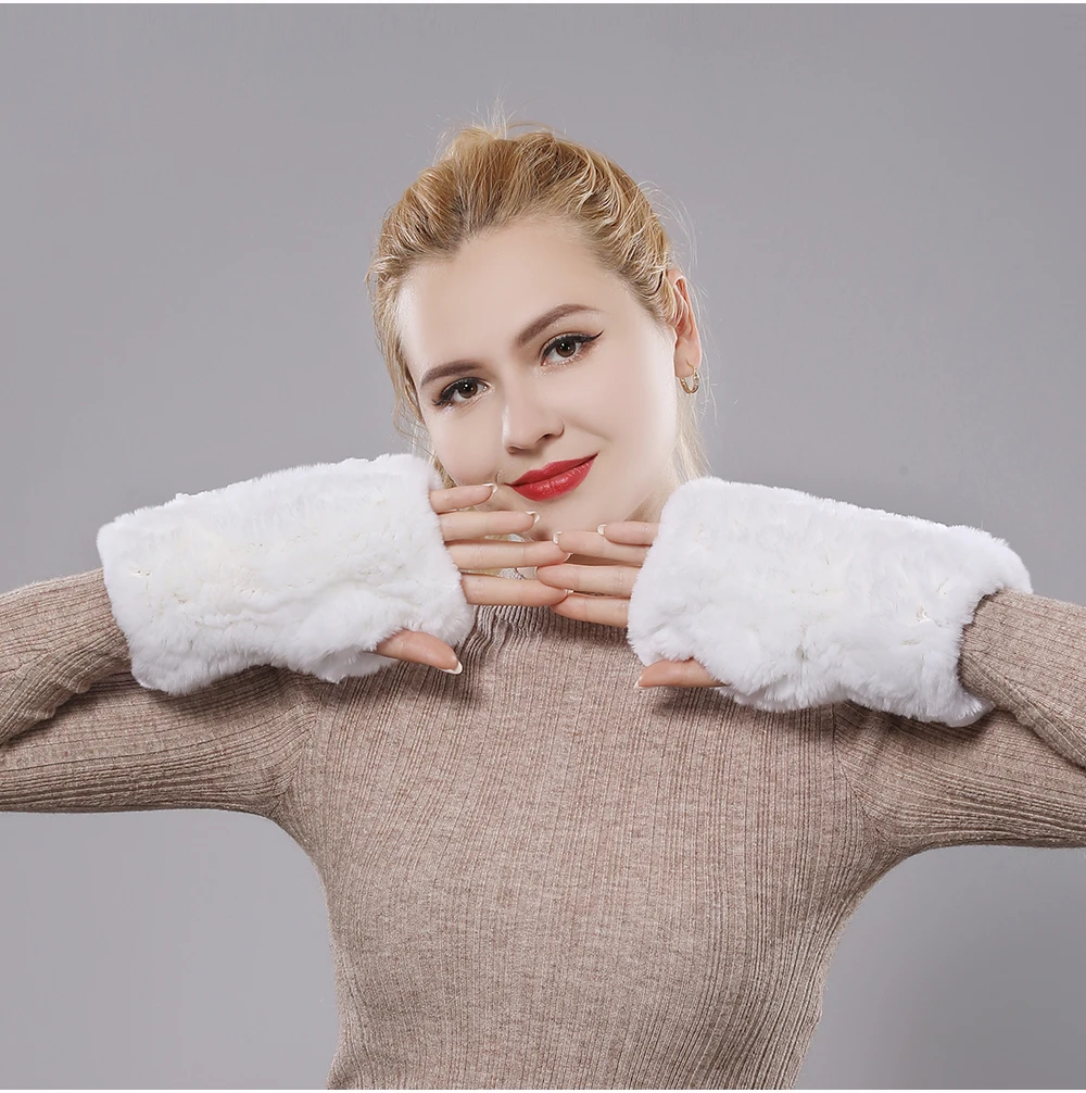 Lady Winter 100% Natural Real Rex Rabbit Fur Glove Women Soft Rex Rabbit Fur Glove Foashion Warm Knitted Genuine Fur Gloves