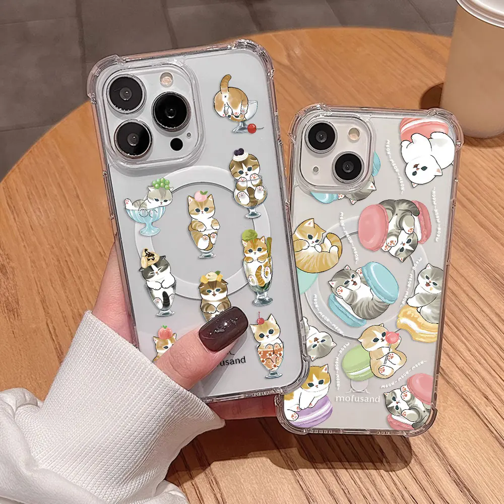 Niedliche M-Mofusands Katzen-Magnetische Handyhülle für iPhone 16 15 14 13 12 11 8 7 Plus Mini Pro Max X XR XSMax Sturzsichere Abdeckung