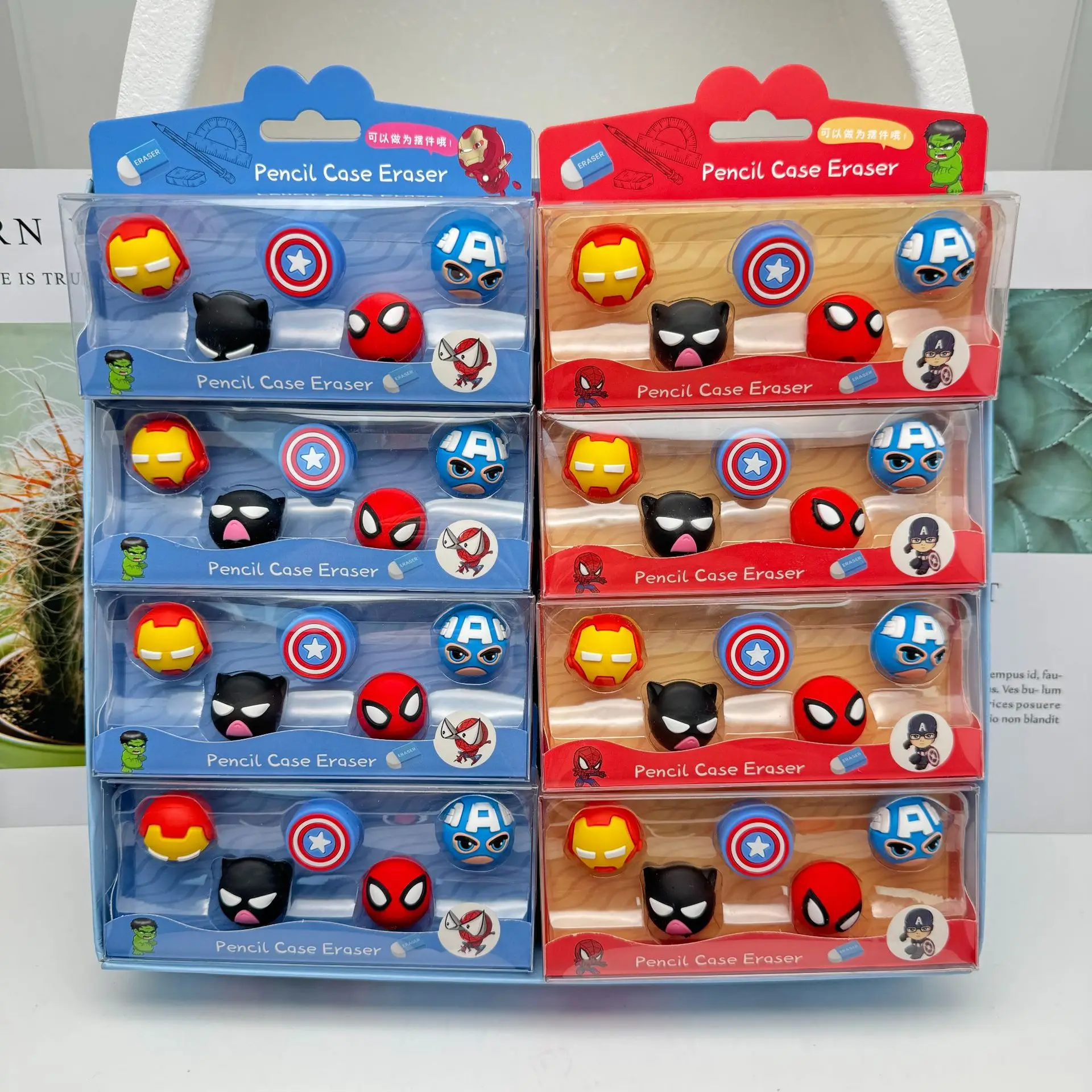 24 Box Spider-Man Pencil Cap Eraser Cute Student Mini Boxed League Of Legends Scrap Remover Children'S Eraser Stationery Gift