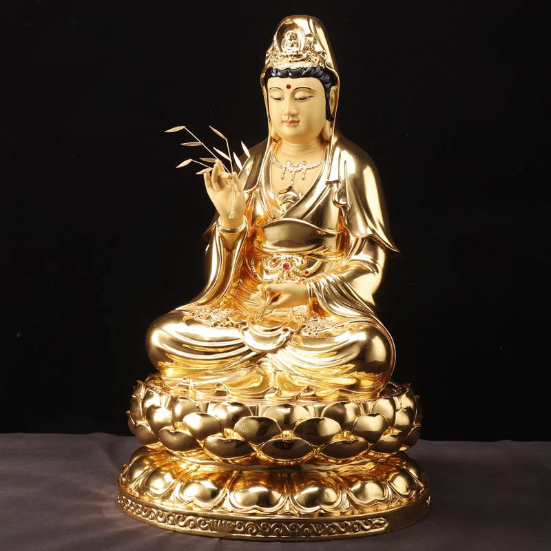 48CM large Buddhist high-grade home patron saint efficacious Talisman Mascot gold gilding Avalokitesvara Guanyin buddha  statue