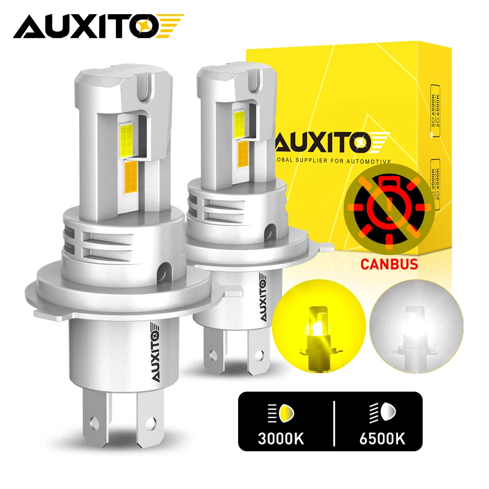 AUXITO 2Pcs 9003 HB2 H4 LED Bulb Lights Canbus For Lada Honda Toyota VW Motorcycle Headlamp Dual Color 3000K Yellow White Lamp